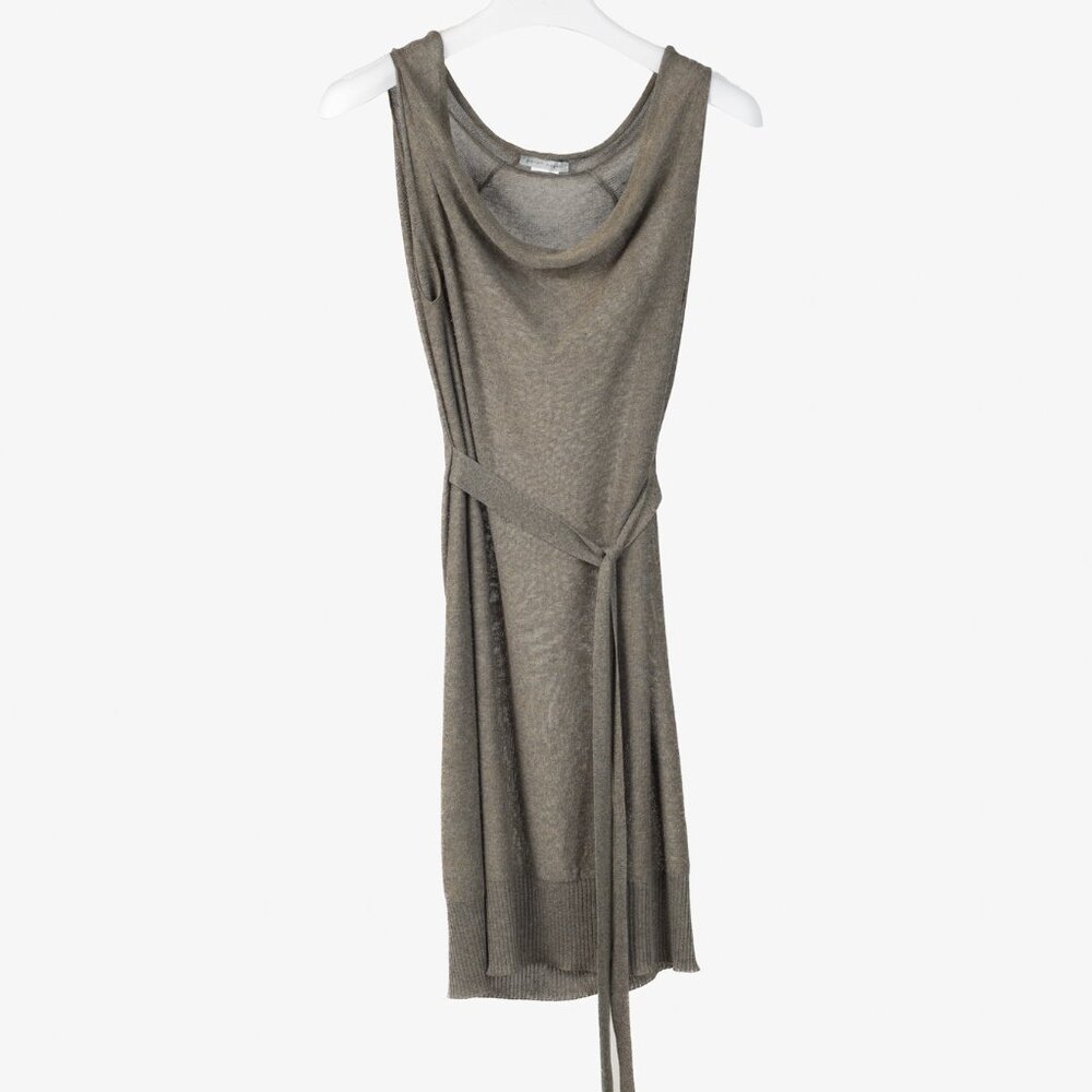 Sarah Pacini Gold Knit Sleeveless Belted Dress